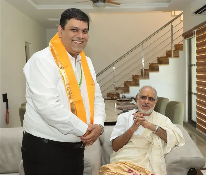 Receiving Blessings from, Pujya Bhaishree Rameshbhai Oza, on 14th Foundation Day Celebration, at Ganpat University, April 12, 2019